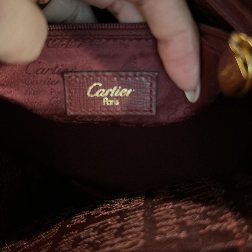 Cartier Paris Burgundy/Wine Tall Dome Bag wSignature Cartier Fabric Interior EUC - Picture 8 of 11